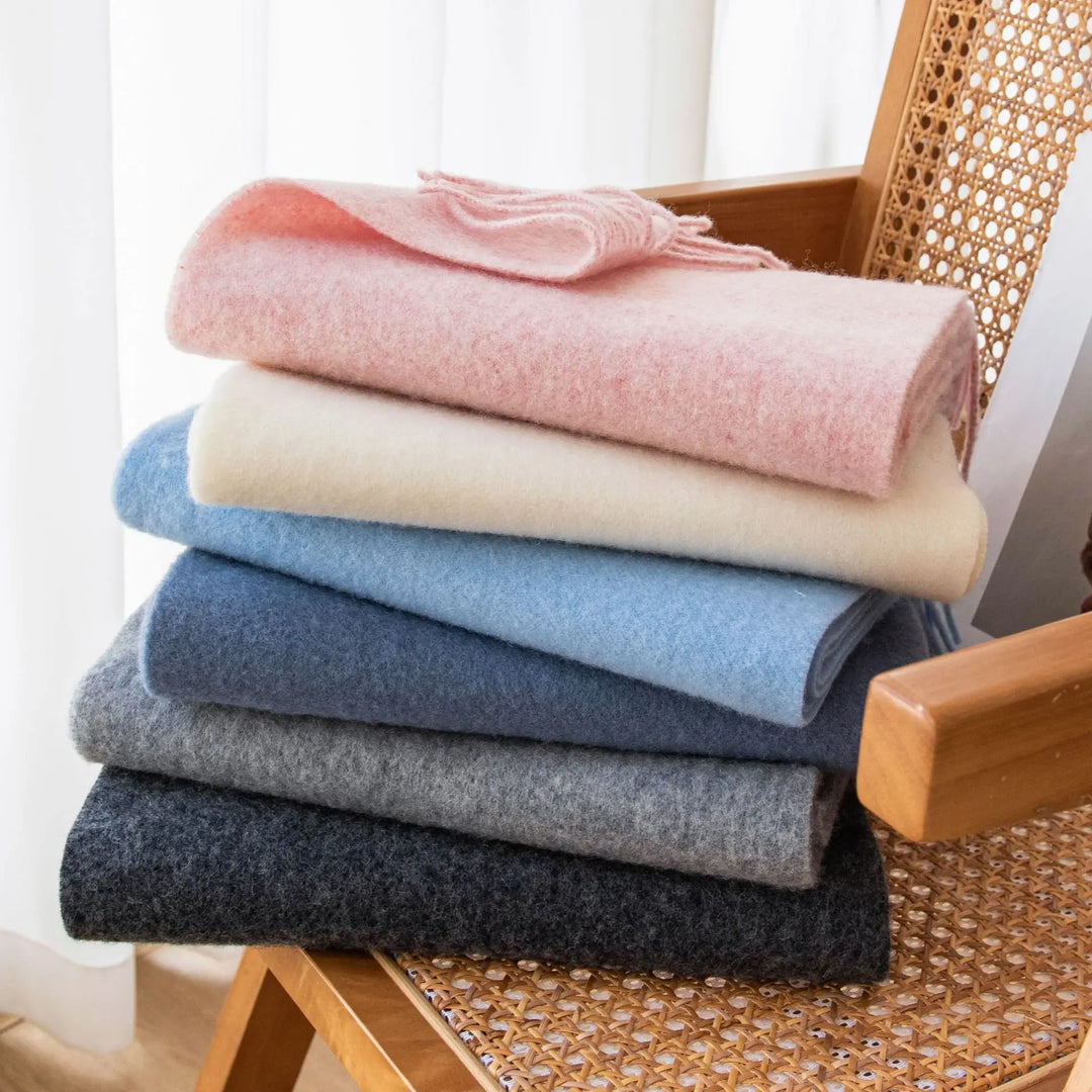 Ladies 100% Pure Wool Scarf Versatile Simple Design Warm Solid Color Shawl for Autumn Winter Commute