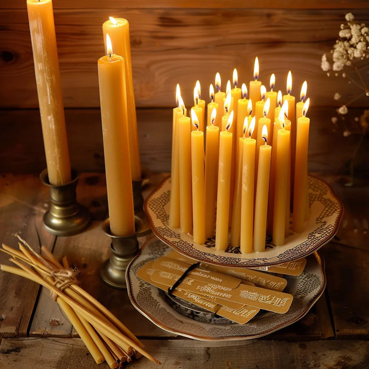 25PCS Natural Beeswax Hanukkah Candles – Thin Tapered, Unscented Honey Wax for Rituals & Celebrations