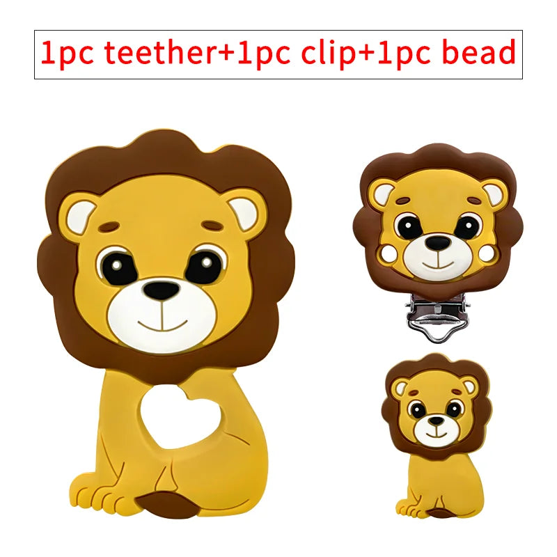 Lion Baby Teether Set – 1/3/10pcs Silicone Beads & Pacifier Chain