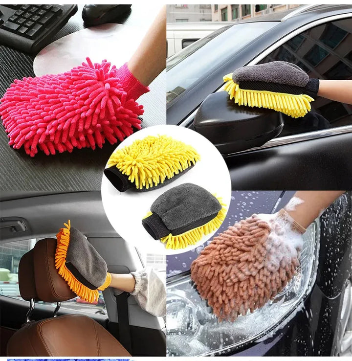 Microfiber Chenille Car Wash Gloves Scratch-Free Double-Sided Coral Velvet Sponge for Auto Cleaning Detailing Tool