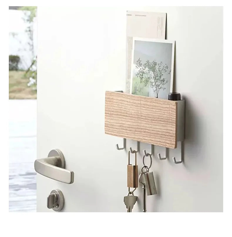 Rustic Wood Wall Key Holder with 5 Hooks Farmhouse Style Floating Shelf Home Decor Organizing Storage Solution