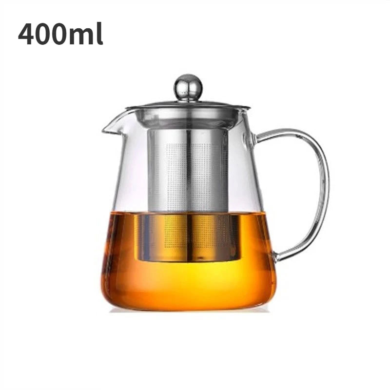 Heat Resistant Glass Teapot 401-500ml with Stainless Steel Tea Strainer Infuser Kung Fu Tea Set for Puer Oolong Flower Kettle
