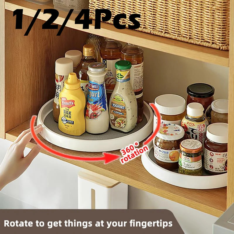 360° Rotating Spice Rack – Anti-Slip Round Organizer for Kitchen & Cabinet (1/4Pcs)