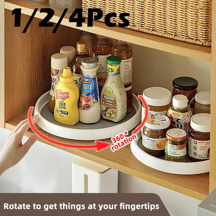 360° Rotating Spice Rack – Anti-Slip Round Organizer for Kitchen & Cabinet (1/4Pcs)