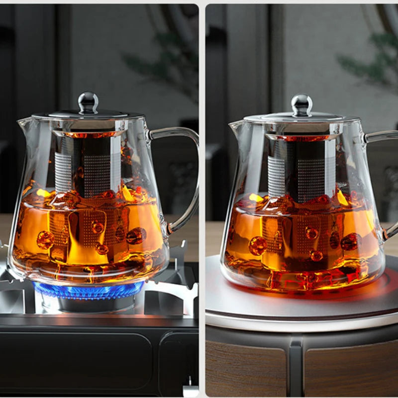 Heat Resistant Glass Teapot 401-500ml with Stainless Steel Tea Strainer Infuser Kung Fu Tea Set for Puer Oolong Flower Kettle