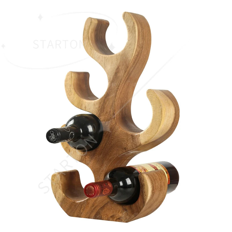 Sleek and Chic Looking Living Room Furniture Solid Wooden Tree Coral Shape Wine Racks Countertop