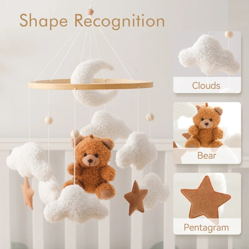 Cartoon Bear Crib Mobile – Soft Felt Music Bell for Newborns
