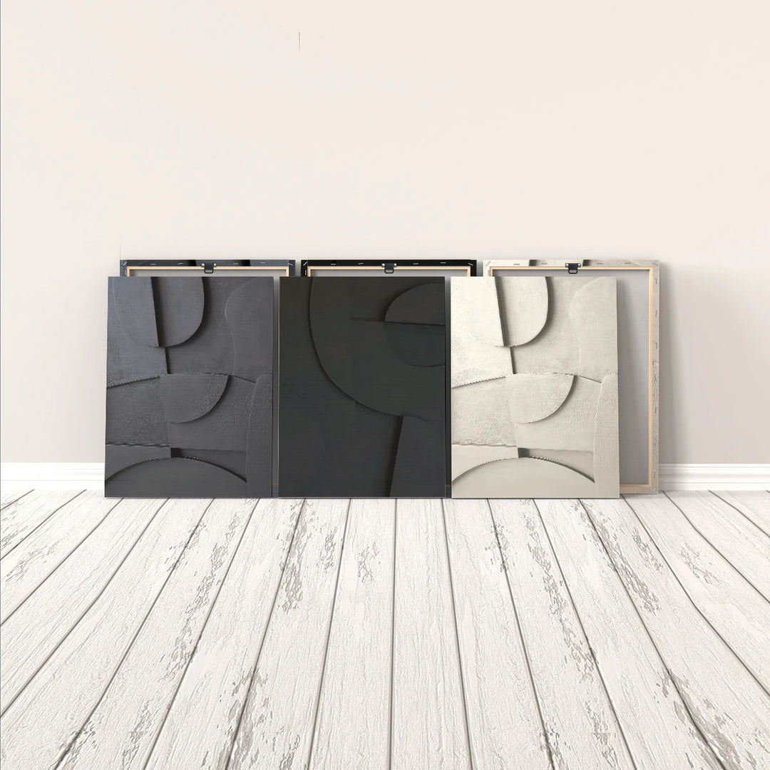 Abstract 2D Flat Poster Black Grey White Canvas Print Wall Art Modern Stone Effect Decor Painting for Bedroom Living Room Office