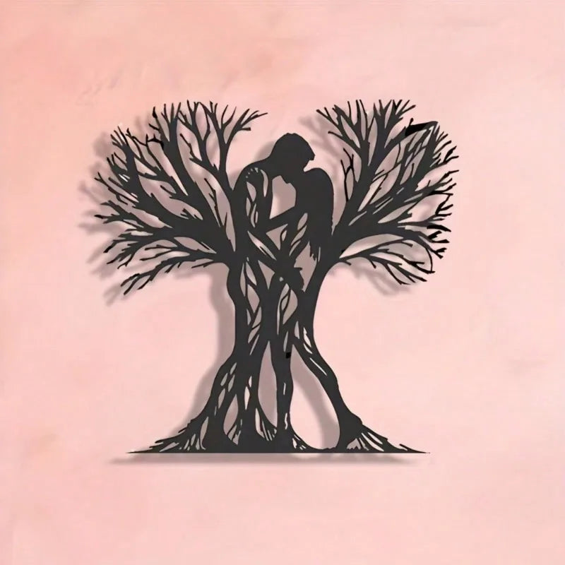Couple & Tree Metal Wall Art – Flower-Adorned Decor for Living Room, Bedroom & Holiday Gifting