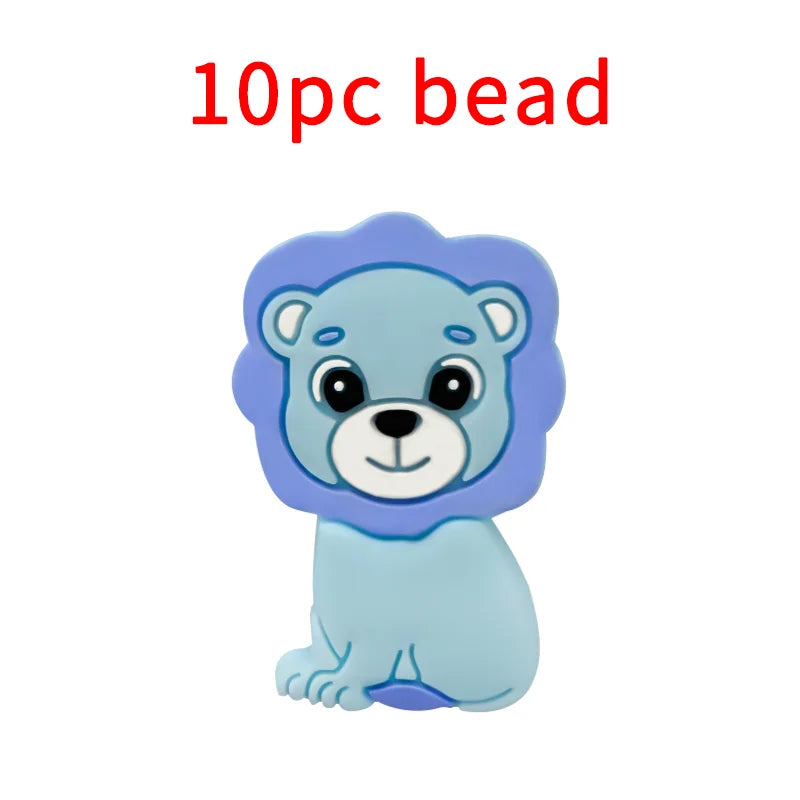 Lion Baby Teether Set – 1/3/10pcs Silicone Beads & Pacifier Chain