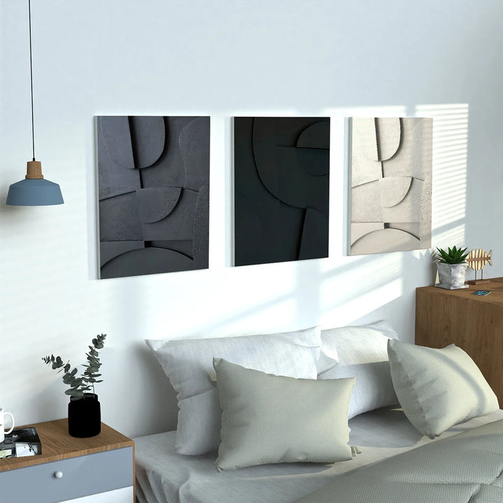 Abstract 2D Flat Poster Black Grey White Canvas Print Wall Art Modern Stone Effect Decor Painting for Bedroom Living Room Office