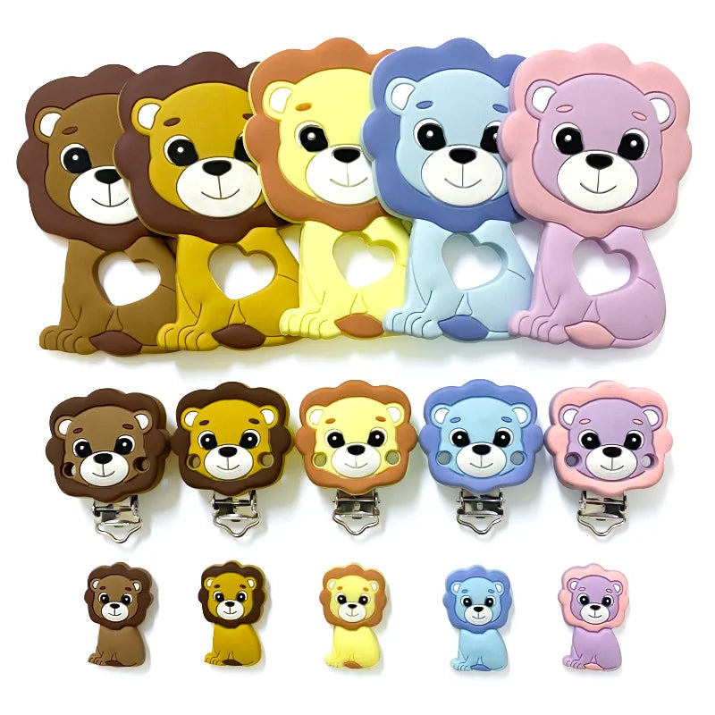 Lion Baby Teether Set – 1/3/10pcs Silicone Beads & Pacifier Chain