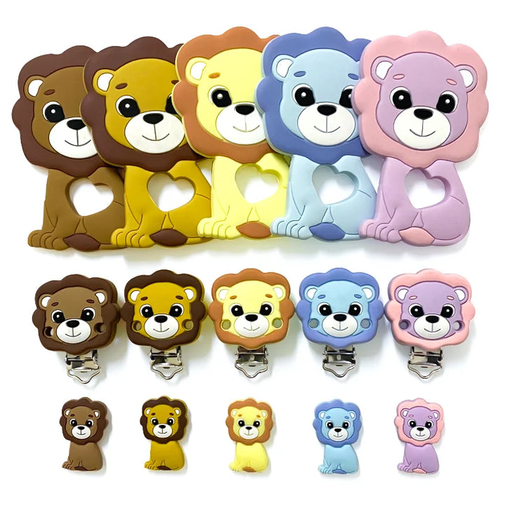 Lion Baby Teether Set – 1/3/10pcs Silicone Beads & Pacifier Chain