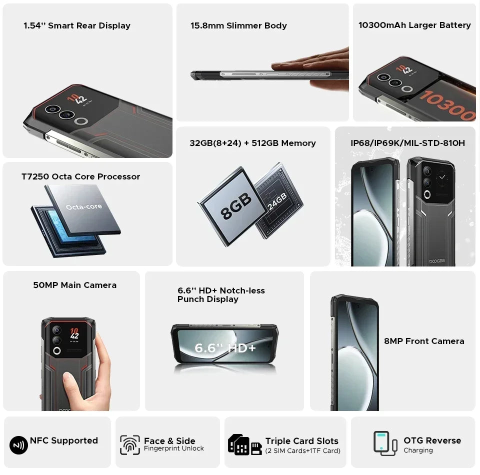 DOOGEE Blade 20 Ultra – Rugged Smartphone 512GB | 10300mAh Battery | Face ID & GPS