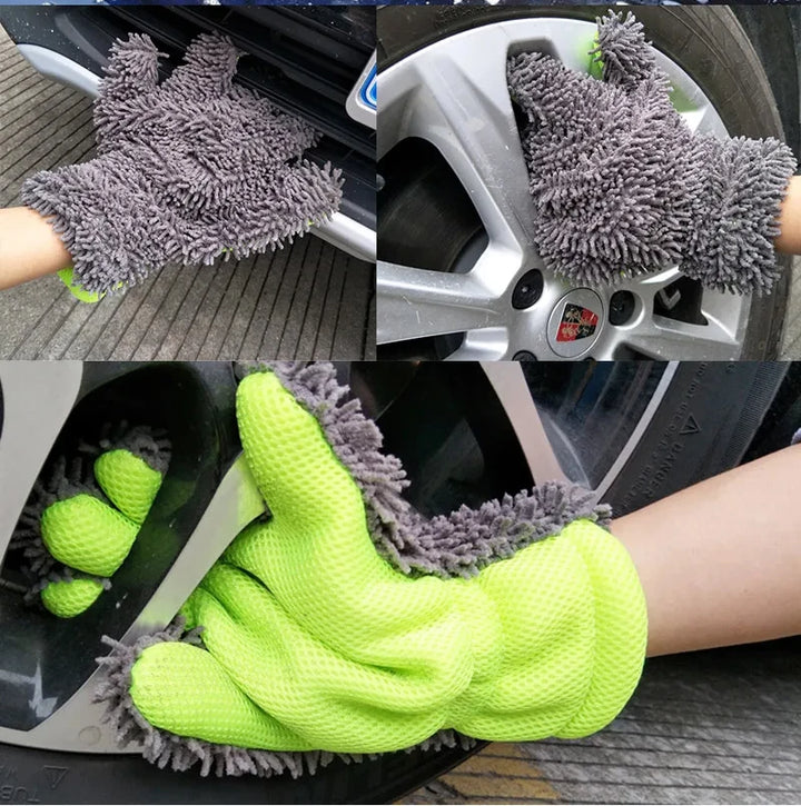 Microfiber Chenille Car Wash Gloves Scratch-Free Double-Sided Coral Velvet Sponge for Auto Cleaning Detailing Tool