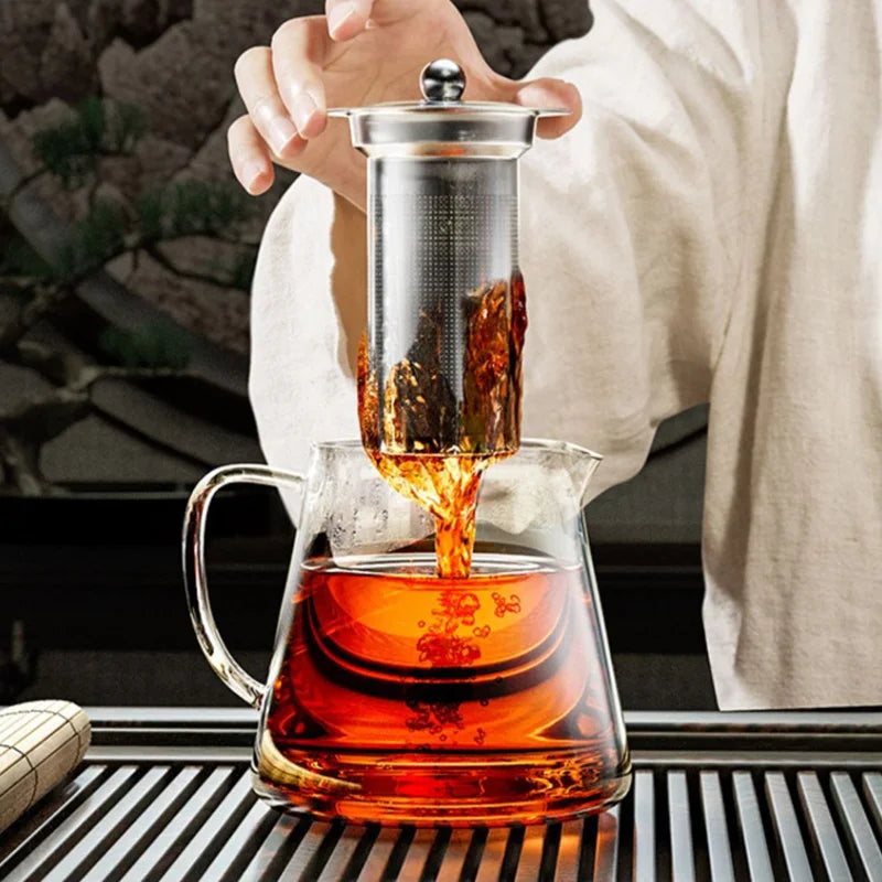 Heat Resistant Glass Teapot 401-500ml with Stainless Steel Tea Strainer Infuser Kung Fu Tea Set for Puer Oolong Flower Kettle