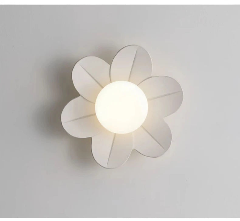 Petal Flower Wall Lamps for Children's Room Princess Bedroom Girl's Bedside Light Romantic LED Glass Flower Design Nursery Lighting