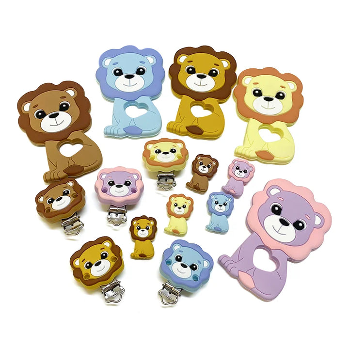 Lion Baby Teether Set – 1/3/10pcs Silicone Beads & Pacifier Chain