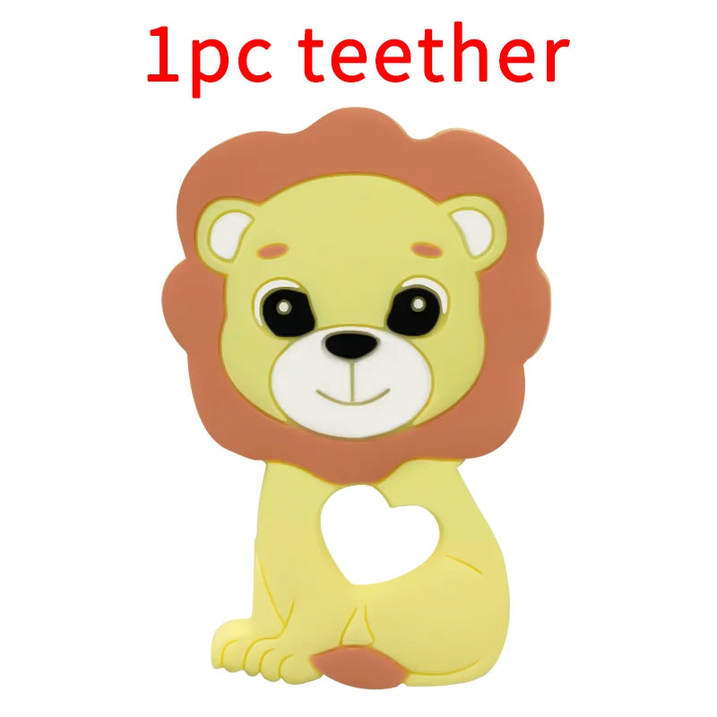 Lion Baby Teether Set – 1/3/10pcs Silicone Beads & Pacifier Chain