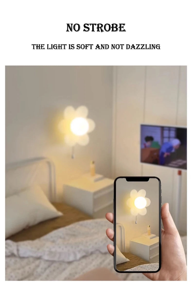 Petal Flower Wall Lamps for Children's Room Princess Bedroom Girl's Bedside Light Romantic LED Glass Flower Design Nursery Lighting