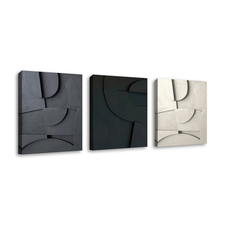 Abstract 2D Flat Poster Black Grey White Canvas Print Wall Art Modern Stone Effect Decor Painting for Bedroom Living Room Office