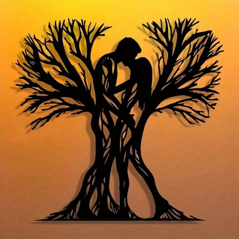 Couple & Tree Metal Wall Art – Flower-Adorned Decor for Living Room, Bedroom & Holiday Gifting