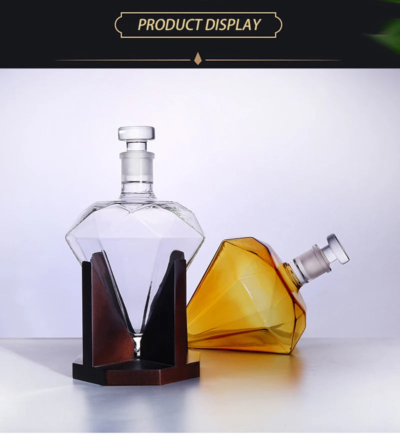 Diamond wine bottle set with wooden base