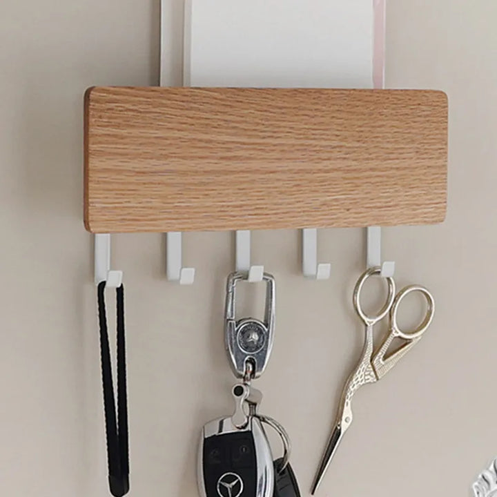 Rustic Wood Wall Key Holder with 5 Hooks Farmhouse Style Floating Shelf Home Decor Organizing Storage Solution