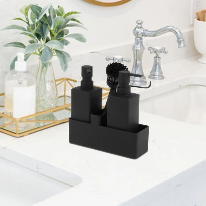 3-in-1 Kitchen Soap Dispenser with Sponge Holder And Brush - Liquid Hand Soap Dispenser for Home Countertop Hotel - ABS Material