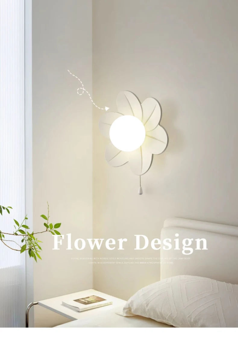 Petal Flower Wall Lamps for Children's Room Princess Bedroom Girl's Bedside Light Romantic LED Glass Flower Design Nursery Lighting