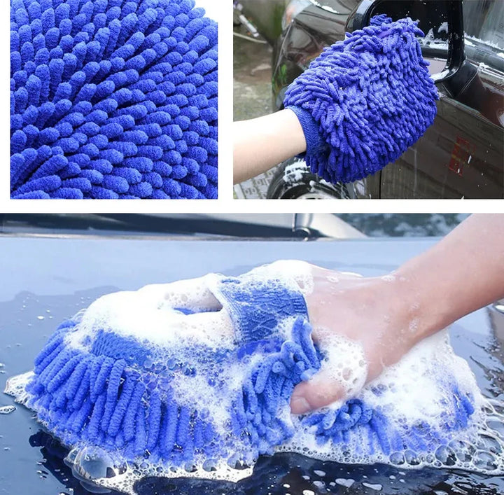 Microfiber Chenille Car Wash Gloves Scratch-Free Double-Sided Coral Velvet Sponge for Auto Cleaning Detailing Tool