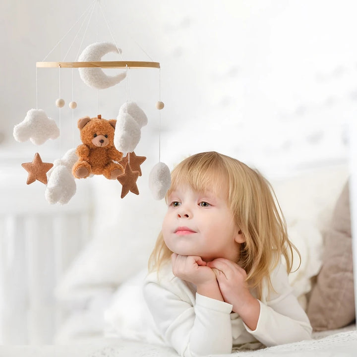 Cartoon Bear Crib Mobile – Soft Felt Music Bell for Newborns
