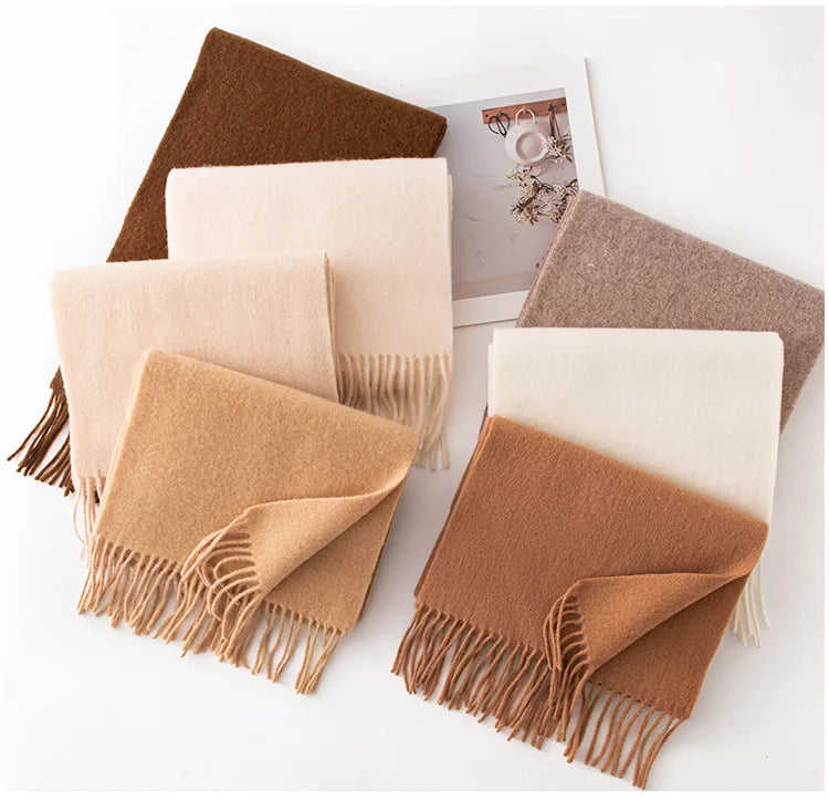 Ladies 100% Pure Wool Scarf Versatile Simple Design Warm Solid Color Shawl for Autumn Winter Commute