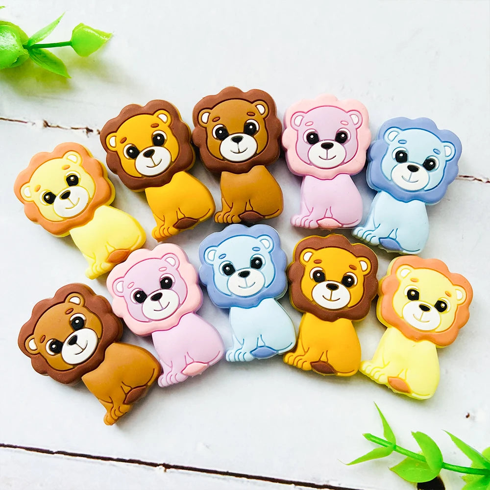 Lion Baby Teether Set – 1/3/10pcs Silicone Beads & Pacifier Chain