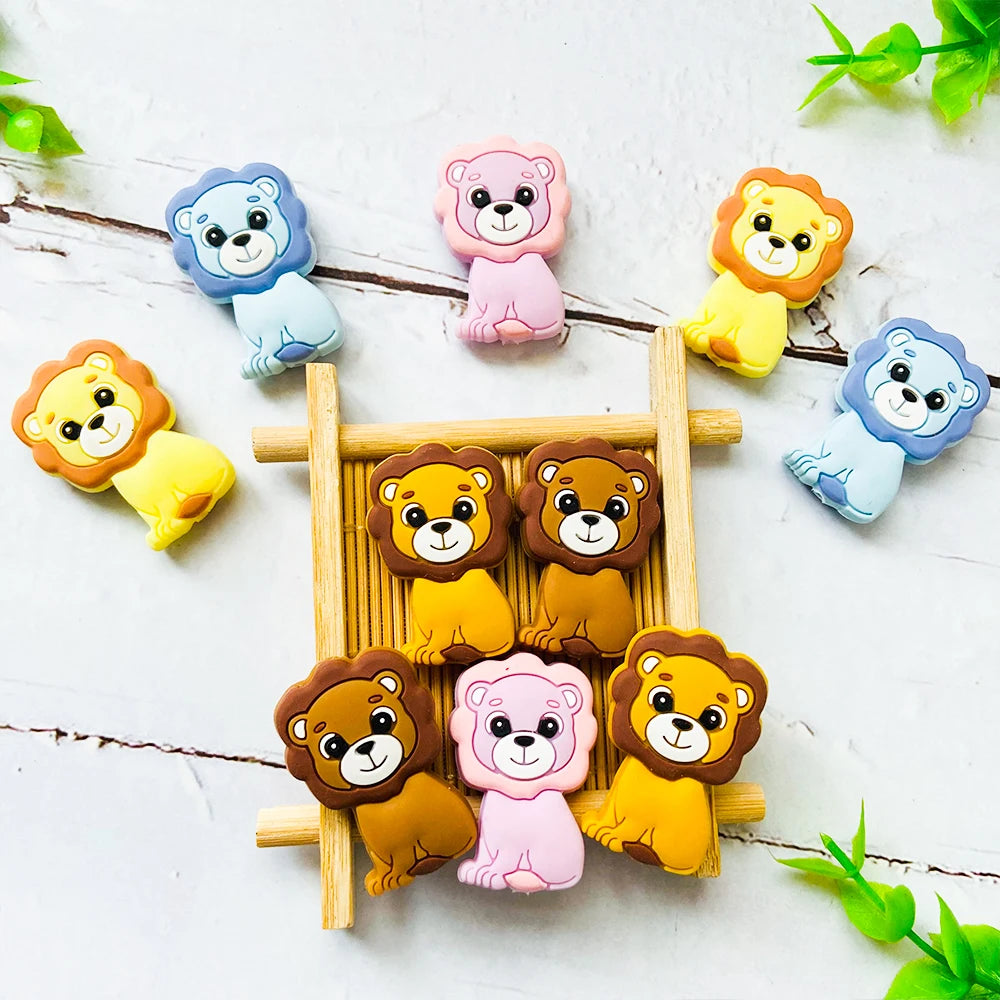Lion Baby Teether Set – 1/3/10pcs Silicone Beads & Pacifier Chain