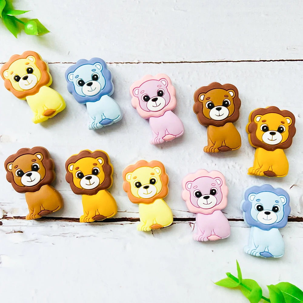 Lion Baby Teether Set – 1/3/10pcs Silicone Beads & Pacifier Chain