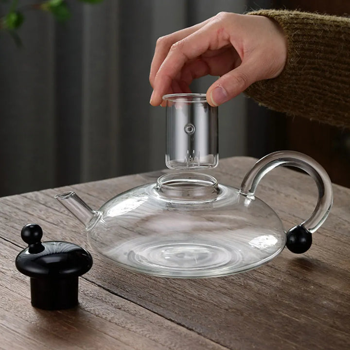 Heat-resistant glass teapot with tea divider