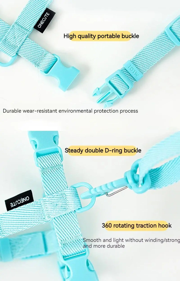 Adjustable Pet Harness Set – Reflective Macaron Style for Small Dogs & Cats
