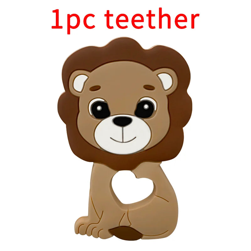 Lion Baby Teether Set – 1/3/10pcs Silicone Beads & Pacifier Chain