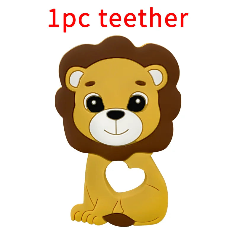 Lion Baby Teether Set – 1/3/10pcs Silicone Beads & Pacifier Chain