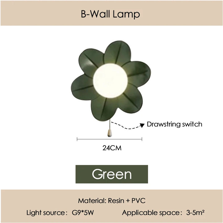 Petal Flower Wall Lamps for Children's Room Princess Bedroom Girl's Bedside Light Romantic LED Glass Flower Design Nursery Lighting