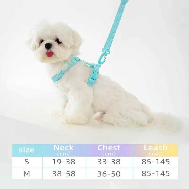 Adjustable Pet Harness Set – Reflective Macaron Style for Small Dogs & Cats