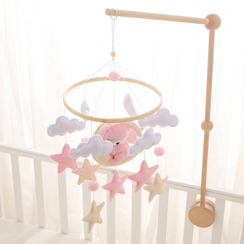 Cartoon Bear Crib Mobile – Soft Felt Music Bell for Newborns