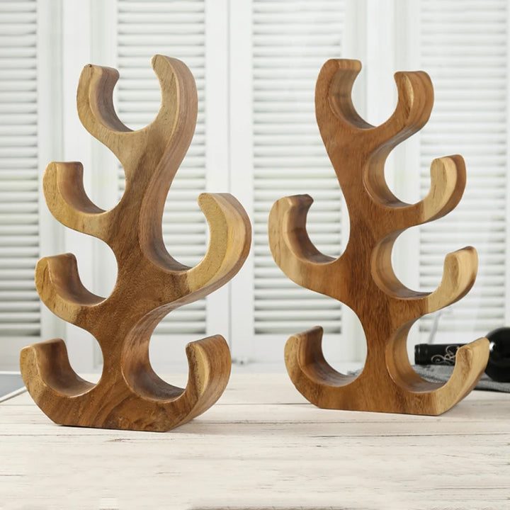 Sleek and Chic Looking Living Room Furniture Solid Wooden Tree Coral Shape Wine Racks Countertop