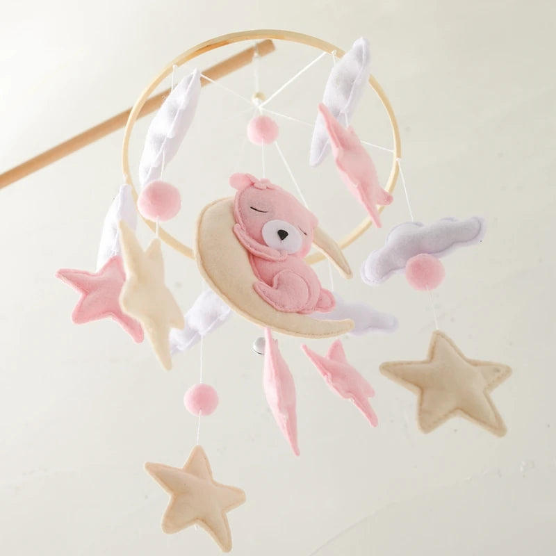 Cartoon Bear Crib Mobile – Soft Felt Music Bell for Newborns