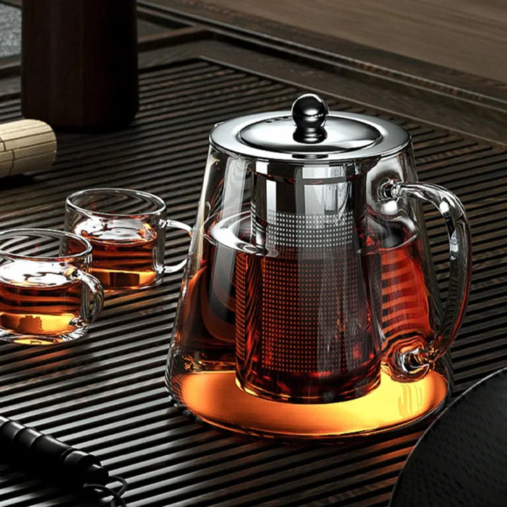 Heat Resistant Glass Teapot 401-500ml with Stainless Steel Tea Strainer Infuser Kung Fu Tea Set for Puer Oolong Flower Kettle