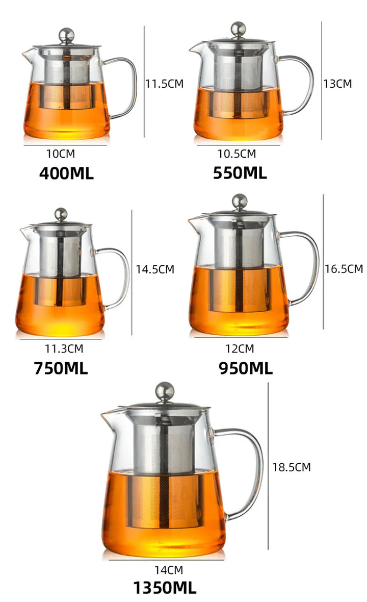 Heat Resistant Glass Teapot 401-500ml with Stainless Steel Tea Strainer Infuser Kung Fu Tea Set for Puer Oolong Flower Kettle