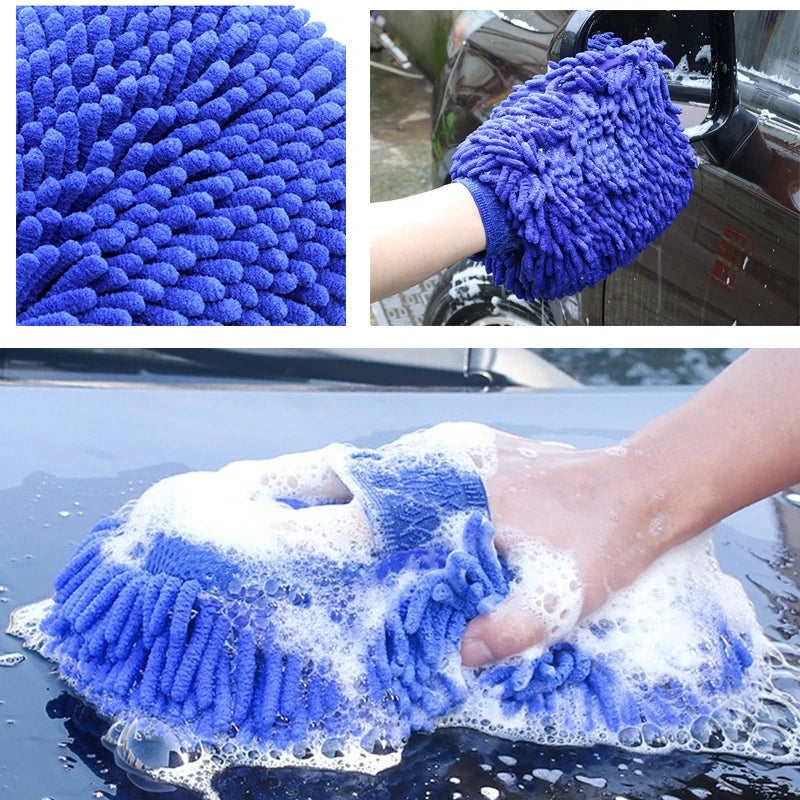 Microfiber Chenille Car Wash Gloves Scratch-Free Double-Sided Coral Velvet Sponge for Auto Cleaning Detailing Tool