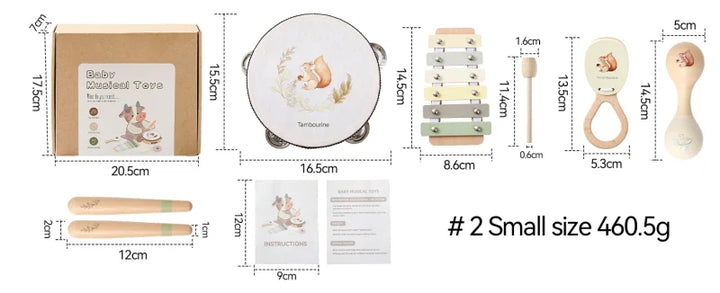 Montessori Baby Music Toys Set Wooden Xylophone Rattle Drum Bell Educational Instrument for 0-12 Months Learning Gift Set