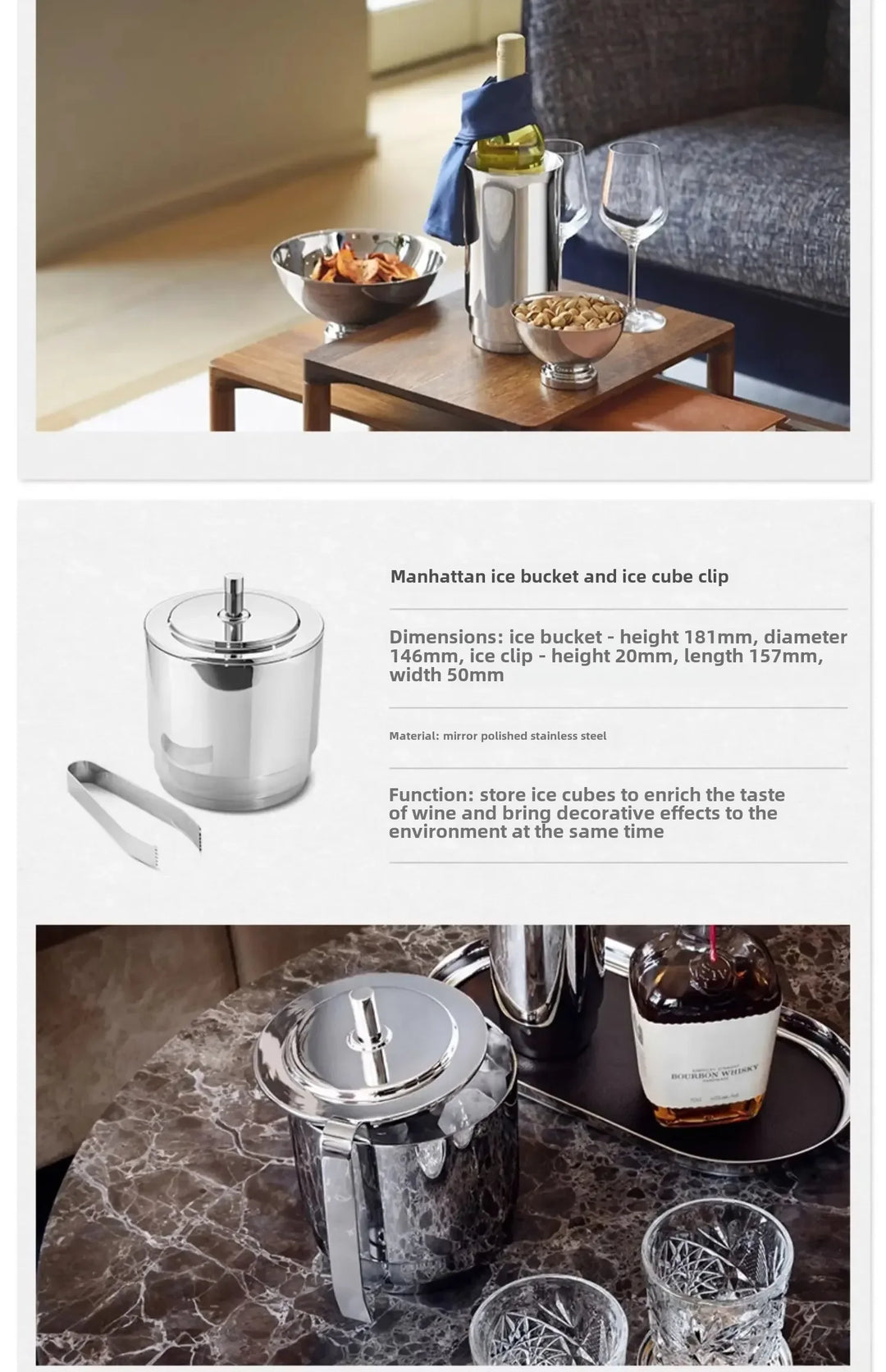 Stainless steel ice bucket